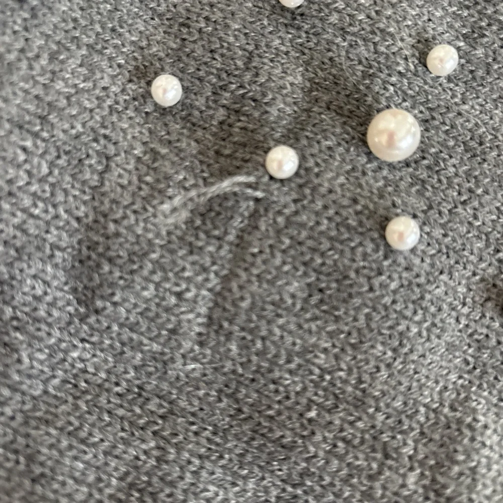 Elegant Gray Sweater with Pearl Accents